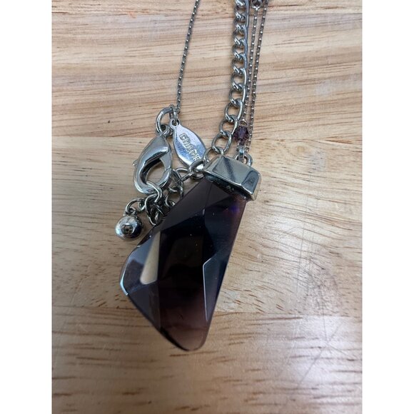 Chicos Long Silver-Tone Chain Necklace With Purple Glass Faceted Pendant - Picture 4 of 8